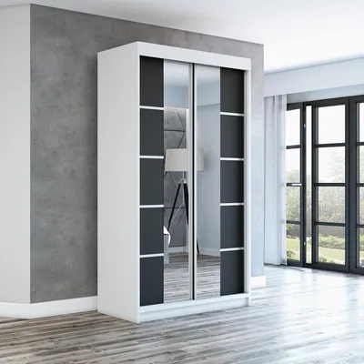 Produktbild von Schwebetürenschrank Kleiderschrank ERA 120 cm Schrank Garderobe Spiegel.Verschiedene Farben (Weiß, Schwarz, Somona). Möbel vom Hersteller!