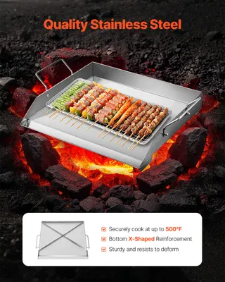 Produktbild von Grillplatte Grillpfanne aus Edelstahl universelle rechteckige Platte (448 x 370 mm) mit flacher Oberseite, Gasgrill-Grillplatte für BBQ-Grill Teppanyaki, Familienkochgeschirr mit Griff