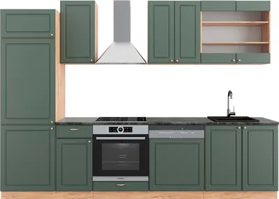 Produktbild von Küchenzeile Vicco Fame-Line Grün-Gold Landhaus/Goldkraft Eiche 300 cm , AP Anthrazit, Model 42617