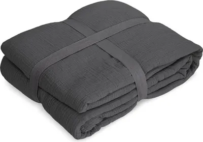 Produktbild von Musselin Decke ca. 130x180 cm | Kuscheldecke aus Baumwolle & Fleece | weich, atmungsaktiv, flauschig | Wohndecke für Sofa, Bett | verschiedene Farben (anthrazit)