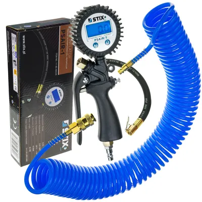 Obrázok produktu pre Tlaková pištoľ STIX PSAIR-1 s digitálnym manometrom 0-18 bar a 10 mPolyuretánšpirálovou vzduchovou hadicou 8/5 mm