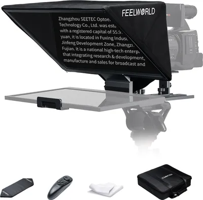 Produktbild von FEELWORLD TP16 16 Zoll Faltbarer Teleprompter Prompter fuer DSLR Kamera Tablet Smartphone mit Fernbedienung Tragetasche fuer Videoaufzeichnung Live Streaming Interview Praesentation Buehnenrede