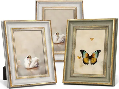 Produktbild von Fotolijsten 7 x 5 und 127 x 178 cm Weißgold - Set von 3 für Wand und Tisch mit vintage antiken grünen Rahmen