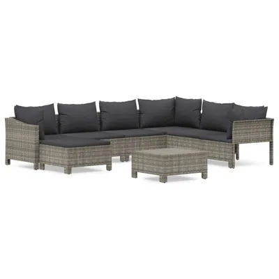 Produktbild von vidaXL 8-tlg. Garten-Lounge-Set mit Kissen Grau Poly Rattan
