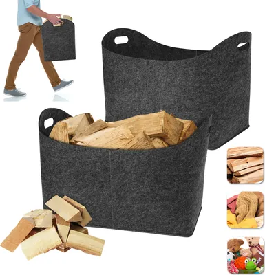 Obrázek produktu pro LZQ 2 kusy plstěná taška na palivové dřevo Plstěný koš na palivové dřevo Plstěná taška Shopper s vyztuženými držadly na dřevěné noviny, tmavě šedá