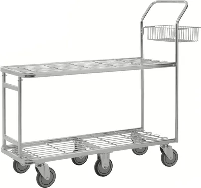Produktbild von Kongamek großer Einkaufswagen 1320x430x1120mm mit 2 Böden und 400kg Tragkraft Gummi Ø125mm