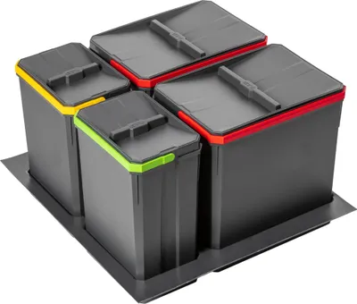 Produktbild von GTV AXISPACE Müll‑ und Sortier‑System 600 mm – 2×15 L + 2×7 L Abfall‑Körbe, anthrazit, kompatibel mit Schubladen