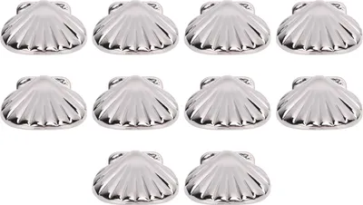Imagen del producto de Juego de remaches con forma de concha marina, elegantes, plateados, de aleación de zinc, para bolsos. 10 juegos de remaches con forma de concha marina, ideales para proyectos de artesanía en cuero