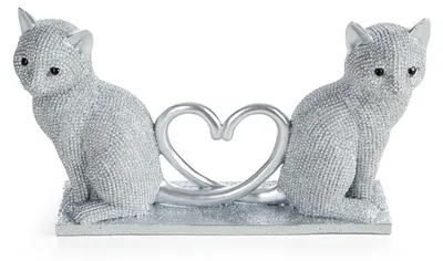 Zdjęcie produktu dla Figurka koty 22x7x12 cm srebrna dwa kotki z sercem