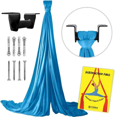 Produktbild von Aerial Silk 6m Professionelles türkisblau wit schrawz Aerial Yoga und Akrobatiktuch für Anfänger | Ideal für Heimtraining, Zirkustraining