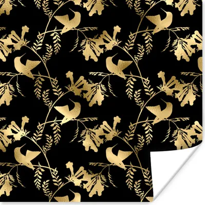 Produktbild von MuchoWow® Poster Muster - Vögel - Gold 75x75 cm - Wand Dekoration