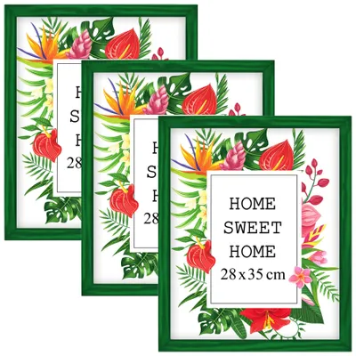 Produktbild von MG Design Set aus 3 Grün Bilderrahmen 20 x 30 cm - Aus echtem Holz mit Acrylglas, zum Aufhängen & Aufstellen, für Fotos, Poster & Puzzle