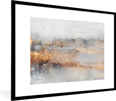 Produktbild von MuchoWow® Gerahmtes Poster Nebel - Gold - Abstrakt 80x60 cm - Poster mit Schwarzem Bilderrahmen Wandposter Rahmen Foto Bilder - Schlafzimmer-Dekorationen - Fotoposter