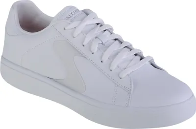 A white Skechers sneaker shown from a side angle.