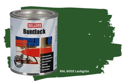 Produktbild von Buntlack - 1 L, RAL 6002 Laubgrün – Glänzender Decklack für Metall & Holz, wetterfester Metallschutzlack, robuste Lackfarbe außen & innen