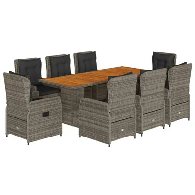 Produktbild von 9-tlg. Garten-Essgruppe mit Kissen Grau Poly Rattan