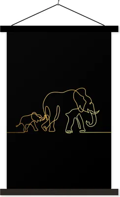 Produktbild von MuchoWow® Textilposter Elefant - Einfach - Gold - Schwarz 120x180 cm mit schwarzem Rahmen - Fotos