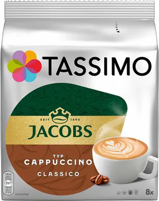 Immagine prodotto di Tassimo Jacobs Cappuccino Kaffee, Kaffeekapseln gemahlener Röstkaffee, 16 T-Discs (8 Portionen)