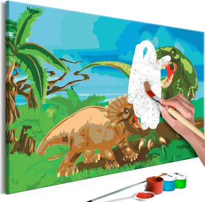 Produktbild von Malen nach Zahlen Dinosaurier 50x40 cm Malset mit Holzrahmen auf Leinwand für Erwachsene Kinder Gemälde Handgemalt Kit DIY n-A-0718-d-a