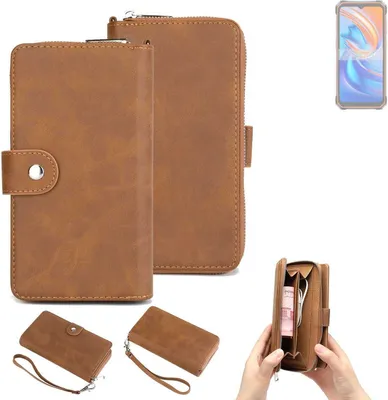 Produktbild von K-S-Trade Handyhülle Schutzhülle kompatibel mit Blackview BV9200 & Portemonnee Tasche Handytasche Case Etui Geldbörse Wallet braun (1x)