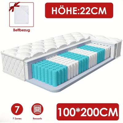 Immagine prodotto di Materasso Gronfont 140x200/90x200 cm, materasso a molle insacchettate di alta qualità, materasso ergonomico a 7 zone, altezza 22 cm, rigidità H3, materasso a molle con