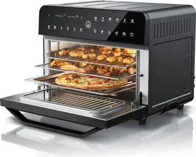 Produktbild von Arendo Frytownica na gorące powietrze 1800 W, mini piekarnik, airfryer, 25 l, stal nierdzewna, piec do pizzy, 4 poziomy, mini piekarnik z konwekcją, timer, 12 programów, pieczenie, suszenie, smażenie w głębokim tłuszczu, bez oleju, czarna