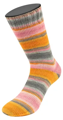 Produktbild von Lana Grossa - Landlust die Sockenwolle 6-F 150g 933 orange safrangelb dunkelgrau beige rosa hellgrau zartrosa pink gestreift