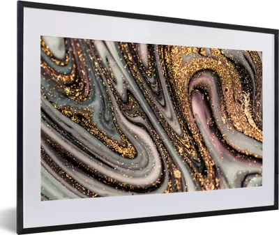 Produktbild von MuchoWow® Gerahmtes Poster Marmoroptik - Gold - Glitter - Luxus - Marmor - Weiß 60x40 cm - Poster mit Schwarzem Bilderrahmen Wandposter Rahmen Foto Bilder - Schlafzimmer - Plakat in Rahmen - Drucken
