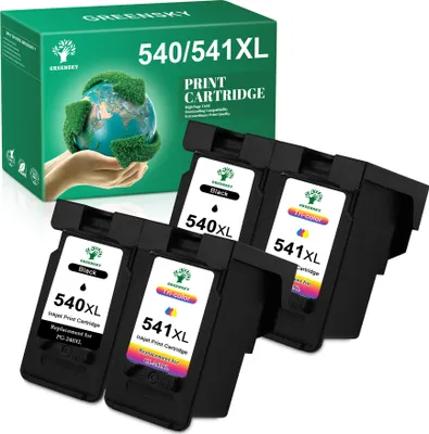 A product shot of four ink cartridges and their packaging.
