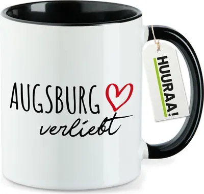 Produktbild von Huuraa Kaffeetasse Augsburg verliebt 330ml Schwarz Keramik Kaffeebecher Geschenkidee