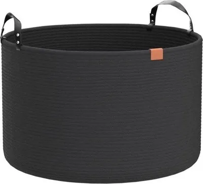 Image de Panier de rangement – Grand panier à linge en corde de coton pour couvertures et coussins – Noir pur – D 56 x H 355 cm