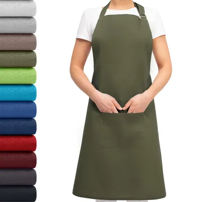 Produktbild von EllaTex Schürze Kochschürze Latzschürze 100% Baumwolle Unisex verstellbar mit Tasche Grillschürze Küche Gastronomie, Farbe: Khaki