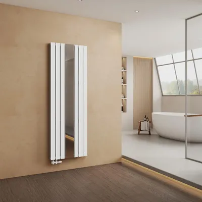 Produktbild von EMKE Designheizkörper mit Spiegel Vertikal 1800x608 mm, Badheizkörper Warmwasser 1788W, Paneelheizkörper Doppellagig, Wandheizkörper für Wohnraum Weiß
