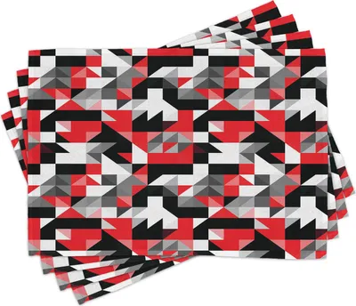 Produktbild von ABAKUHAUS Rot und Schwarz Platzmatten, Moderne Geometrische Motiven Bunte Kunst Illustration, 30 x 45 cm, Charcoal Grau und Weiß