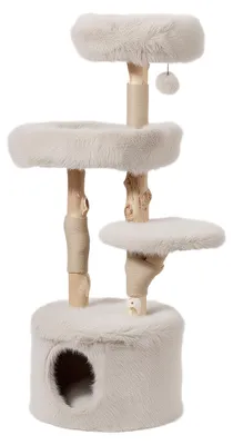 Produktbild von Fudajo Forest Tree 137 cm Kratzbaum natur, Katzenbaum in Holzoptik mit Katzenhaus, Katzenbetten und Spielball