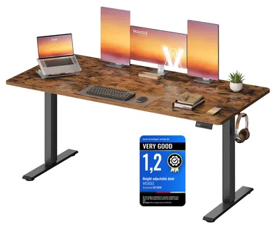 Zdjęcie produktu dla Biurko ergonomiczne z regulowaną wysokością i pamięcią, rustykalny brąz + czarny, 160 x 70 cm