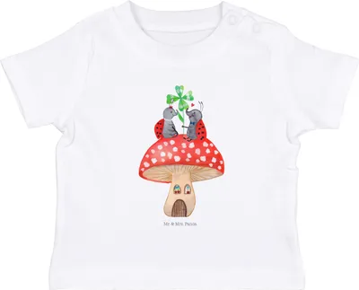 Produktbild von Mr. & Mrs. Panda Organic Baby Shirt Marienkäfer Fliegenpilz 12. - 18. Monat - Weiß - Geschenk, Fleigenpilzhaus, Oberteil, Wohnung, Top, Baumwollshirt, Haus, Zuhause