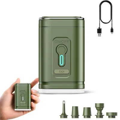 Produktbild von Camping Luftpumpe Akku 480L/min, elektrische Mini Pumpe mit LED Lampe 3 Stufen, USB-C wiederaufladbar, für Luftmatratze Pool Zelt & Outdoor