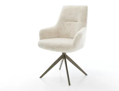 Produktbild von DELIFE Drehstuhl Zelia-Flex mit Armlehnen Plüsch Creme-Weiß Kreuzgestell breit Effektfinish Titan 360° drehbar Wippfunktion Taschenfederkern