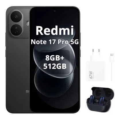 Immagine prodotto di Smartphone Xiaomi Redmi Note 17 Pro 5G, batteria 8340mAh, 8/512GB, colore nero (include caricabatterie da 67W e cuffie Bluetooth)