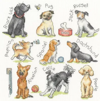Immagine prodotto di Confezione da ricamo a punto croce Bothy Threads "Woof!", schema contato, XKG16, 26x26cm