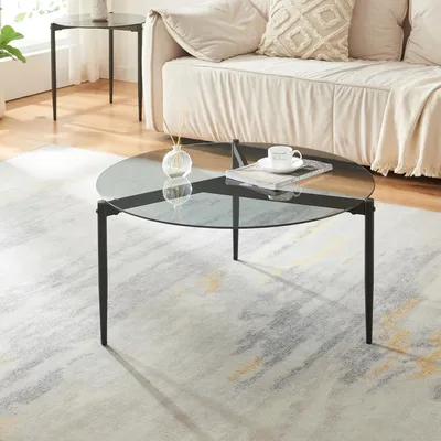 Immagine prodotto di Tavolino 'Ulökantaa' in vetro con piano rotondo Ø80 x 40 cm struttura in metallo vetro fumé, grigio