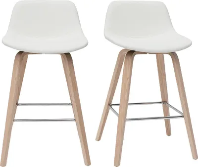 Produktbild von Miliboo - Design-Barhocker weiß mit hellem Holz H 65 cm (2er-Set) NONIE