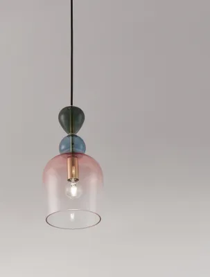 A pendant light with glass elements.
