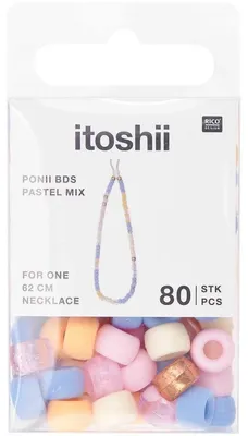 Produktbild von Rico Design Itoshii-Packung mit 80 Ponii-Perlen in Pastelltönen