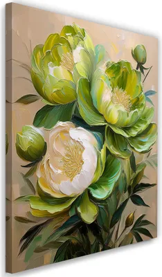 Produktbild von Leinwandbild Blumen Gemalte Pfingstrose Grün 80x120 Feeby Grün bild für die wand bereit zum aufhängen