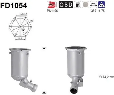 Produktbild von AS FD1054 Dieselpartikelfilter Rußpartikelfilter DPF passend für MERCEDES-BENZ E-Klasse Limousine (W211) Abgasanlage Diesel