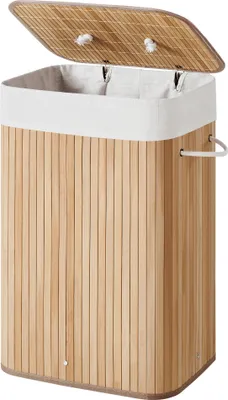 Produktbild von Wäschekorb mit Deckel - Baumwolltasche - 72 Liter - 40x60x30 cm - Bambus