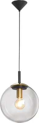 Productafbeelding van Honsel - Art Deco, Art Deco hanglamp | pendellamp | zwarte hanglamp met rookglas, 30 cm - Pallon Bulla | woonkamer | slaapkamer | keuken - langwerpig | bolvormig | LED geschikt, E27