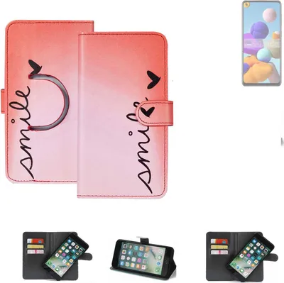 Produktbild von K-S-Trade Schutzhülle Handyhülle kompatibel mit Samsung Galaxy A21s Hülle cover bookstyle Etui ''smile'' rot Standfunktion Kameraschutz (1Stk)